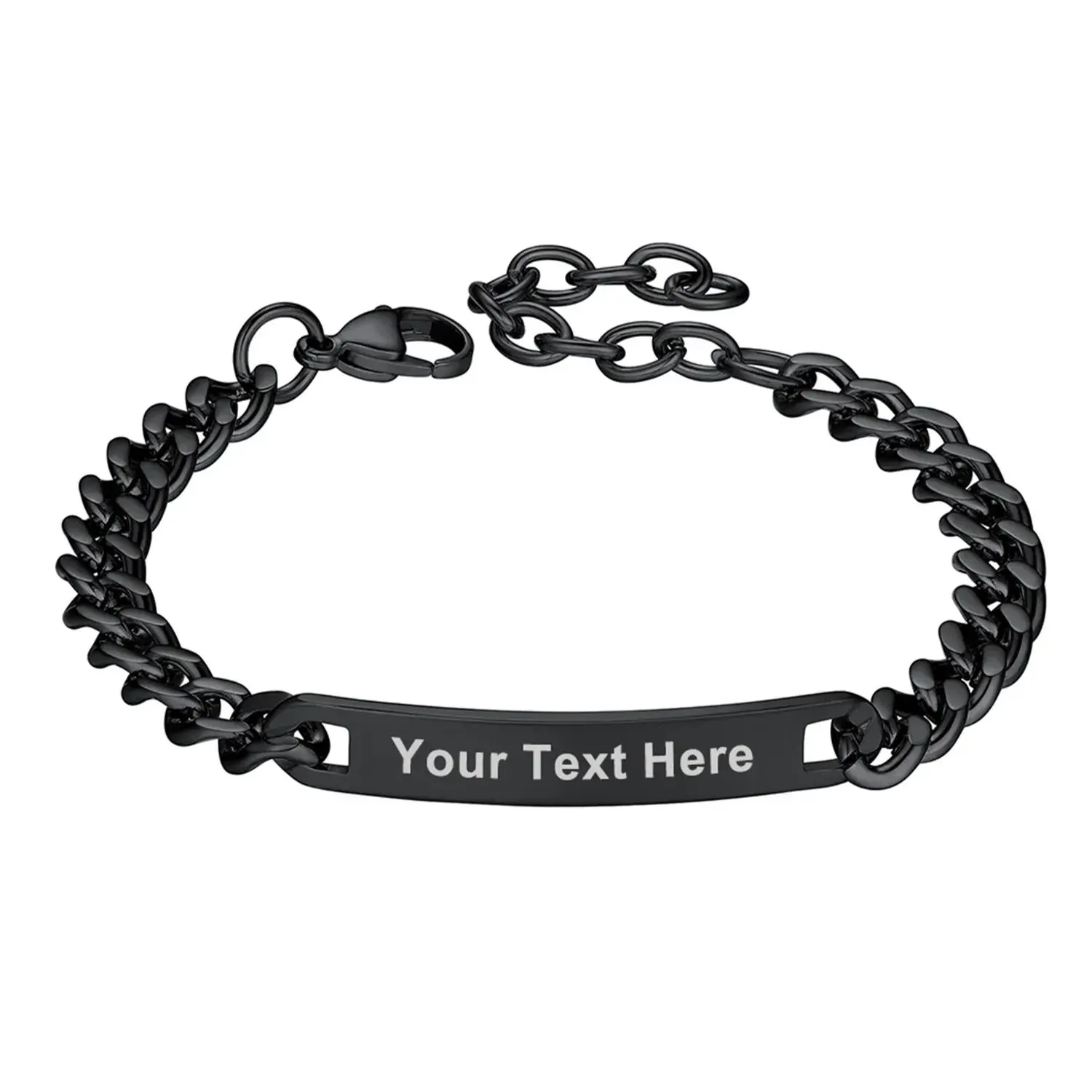 Bracelet Personnalisé en Chaîne Cuban Gravé pour Homme Noir