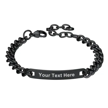 Bracelet Personnalisé en Chaîne Cuban Gravé pour Homme Noir