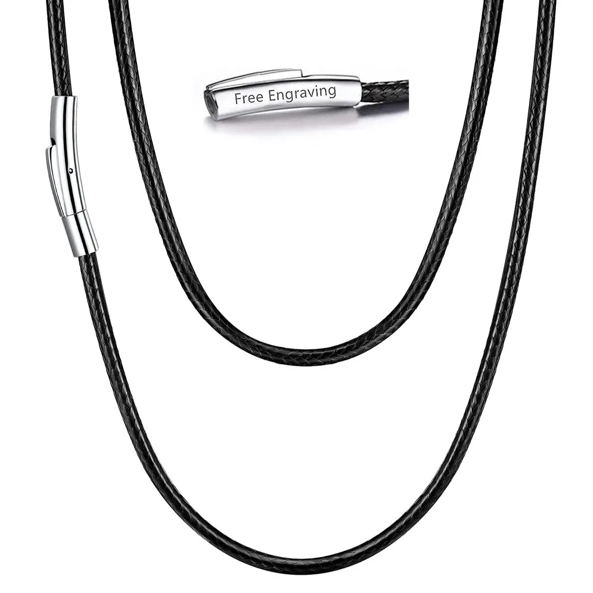 Collier Personnalisé en Cuir Imperméable avec Chaîne Noir