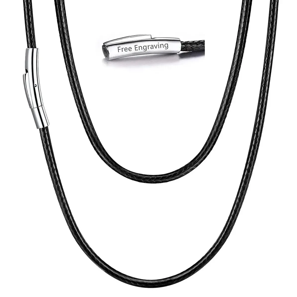 Collier Personnalisé en Cuir Imperméable avec Chaîne Noir