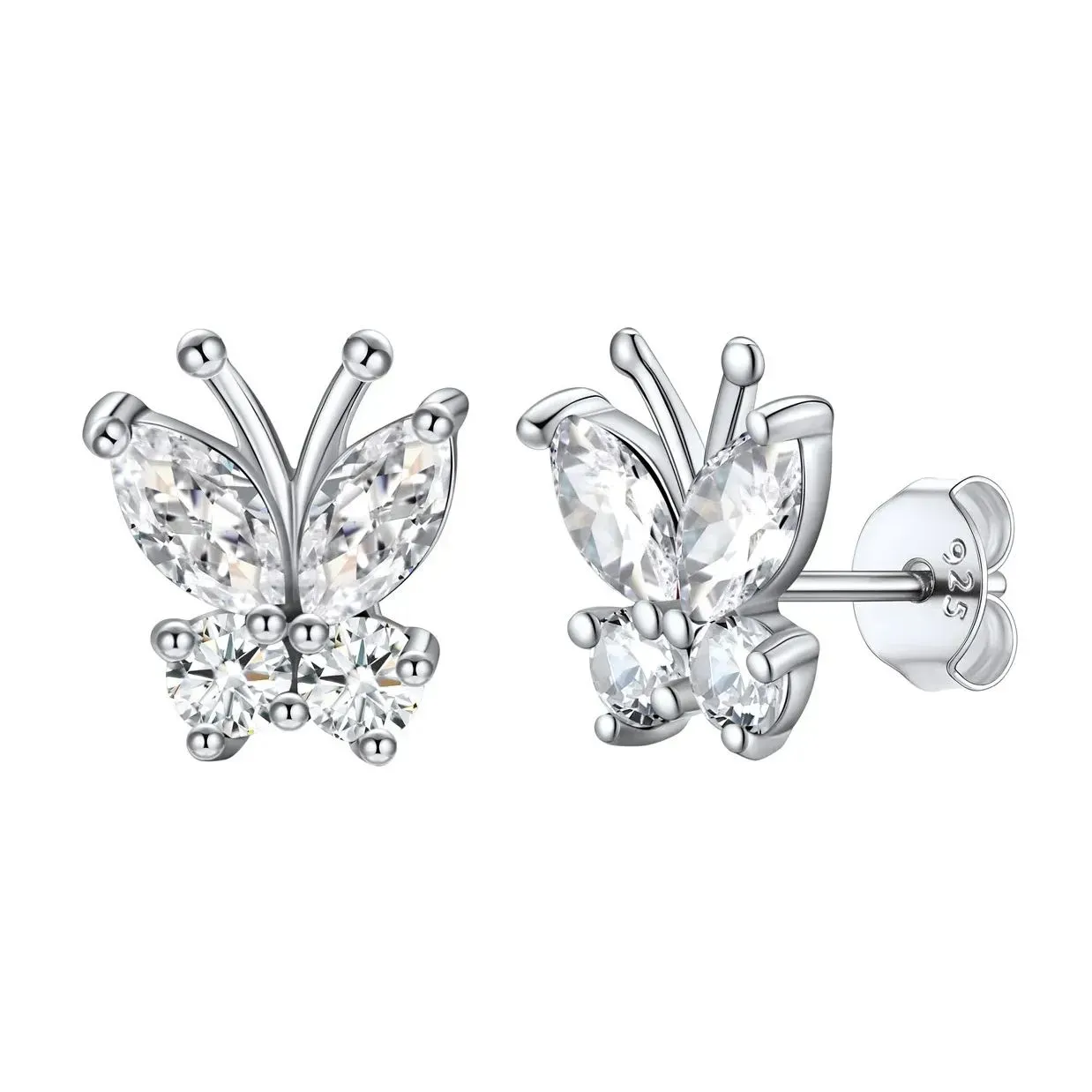 Boucles d'Oreilles Clous en Argent Sterling 925 avec Pierre de Naissance et Papillon pour Femmes Avril