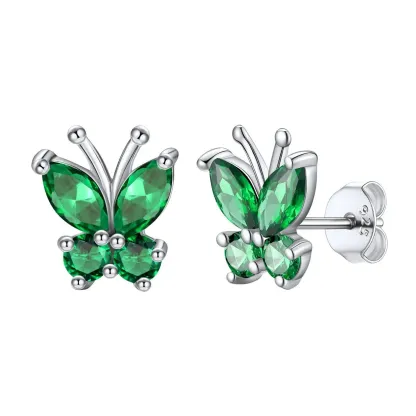 Boucles d'Oreilles Clous en Argent Sterling 925 avec Pierre de Naissance et Papillon pour Femmes Mai