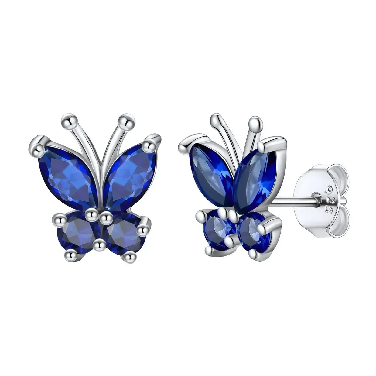 Boucles d'Oreilles Clous en Argent Sterling 925 avec Pierre de Naissance et Papillon pour Femmes Septembre