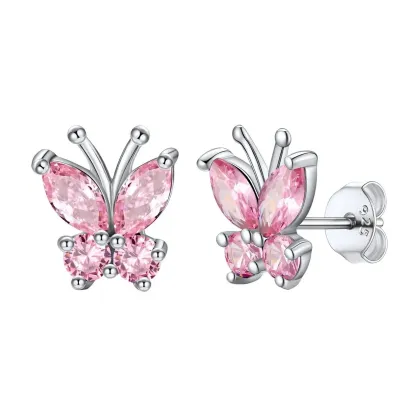 Boucles d'Oreilles Clous en Argent Sterling 925 avec Pierre de Naissance et Papillon pour Femmes Octobre