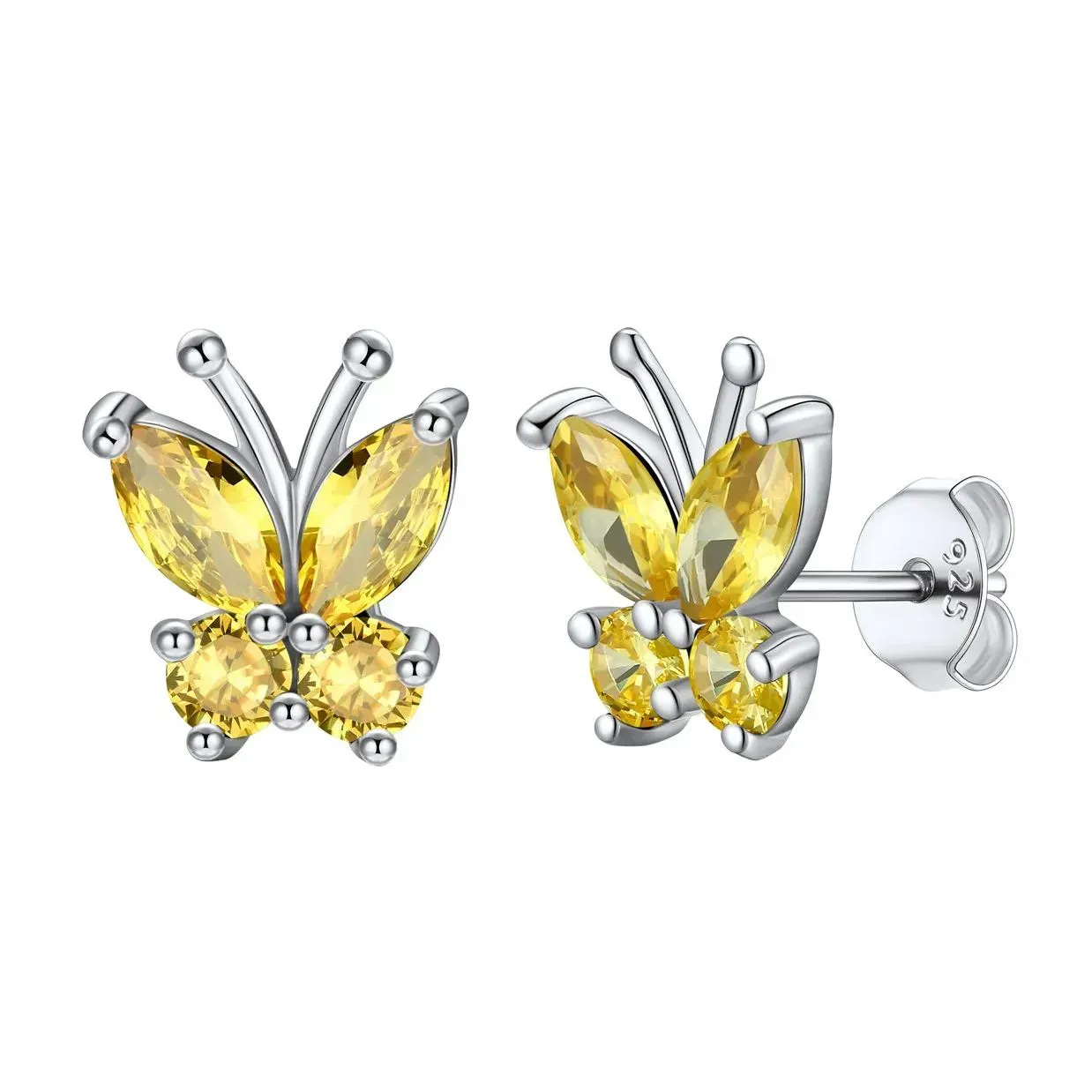 Boucles d'Oreilles Clous en Argent Sterling 925 avec Pierre de Naissance et Papillon pour Femmes Novembre