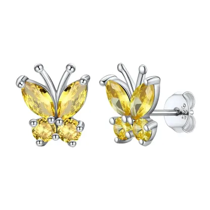 Boucles d'Oreilles Clous en Argent Sterling 925 avec Pierre de Naissance et Papillon pour Femmes Novembre