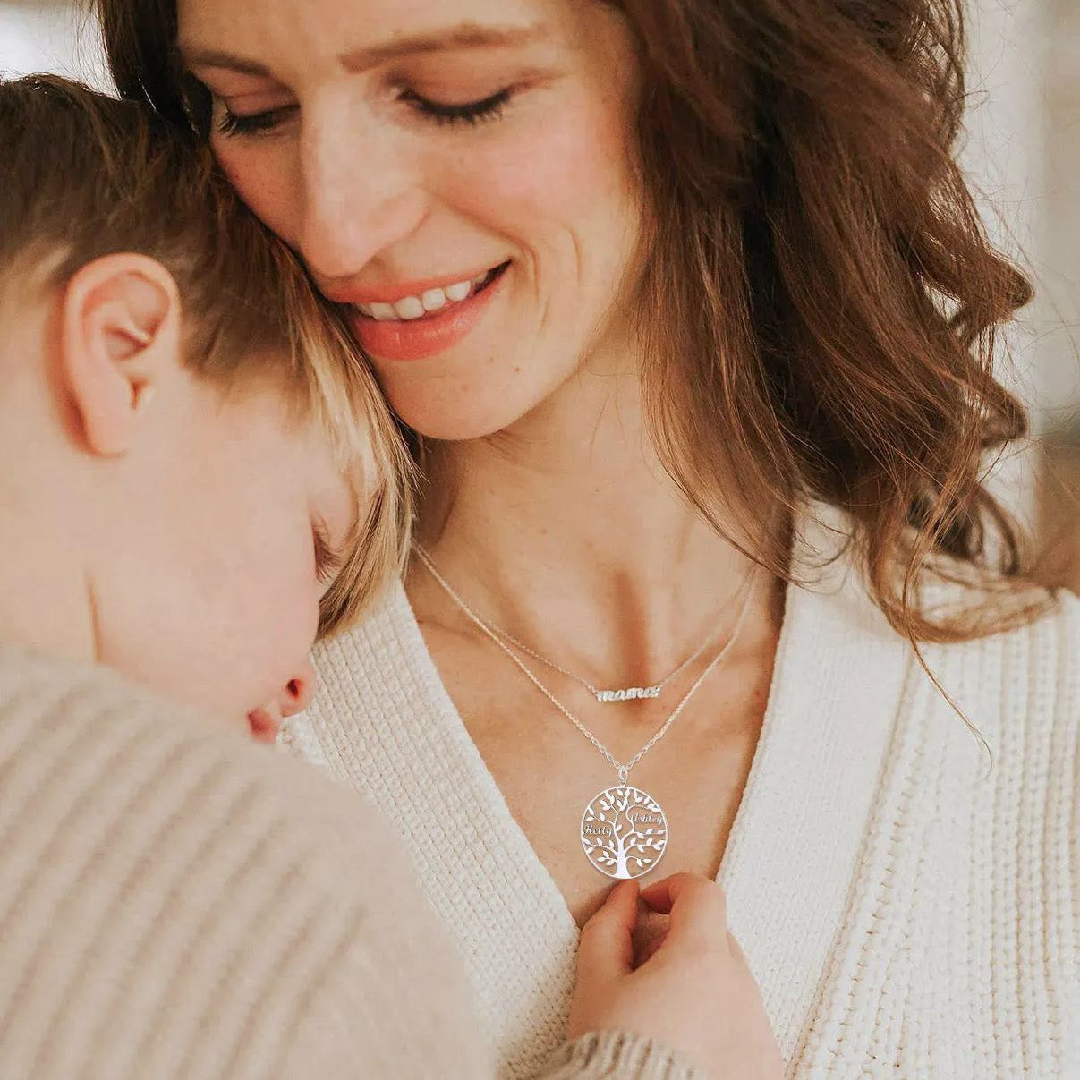 Collier Personnalisé Rond Arbre de Vie avec Noms Modèle