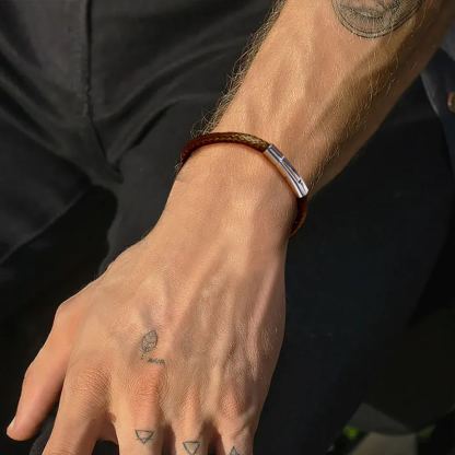 Bracelet en Cuir Tressé Personnalisé avec Fermoir Magnétique Modèle Marron