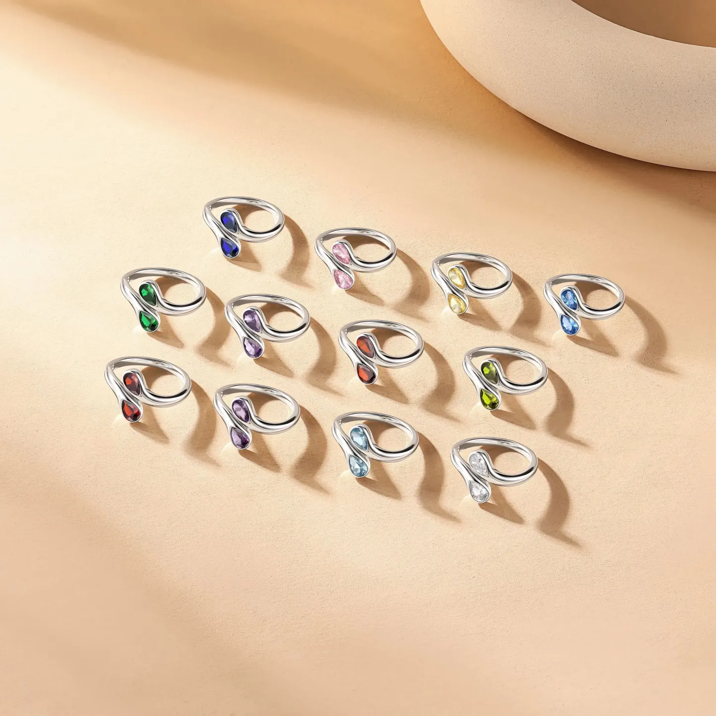 Bague Ajustable en Argent Sterling avec Pierre de Naissance pour Femme Collection