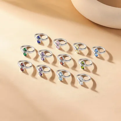 Bague Ajustable en Argent Sterling avec Pierre de Naissance pour Femme Collection