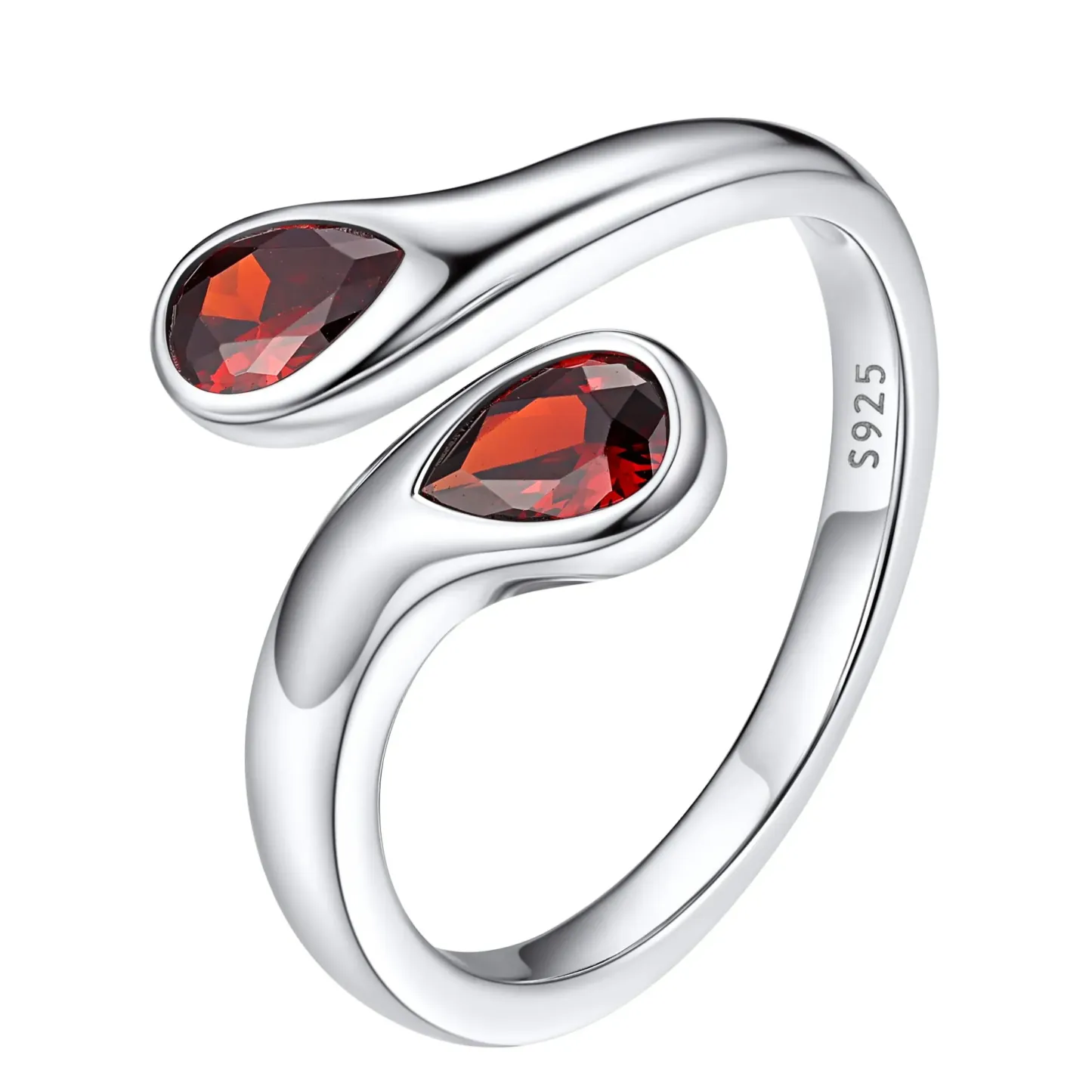 Bague Ajustable en Argent Sterling avec Pierre de Naissance pour Femme Janvier - Grenat