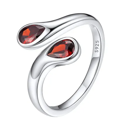 Bague Ajustable en Argent Sterling avec Pierre de Naissance pour Femme Janvier - Grenat