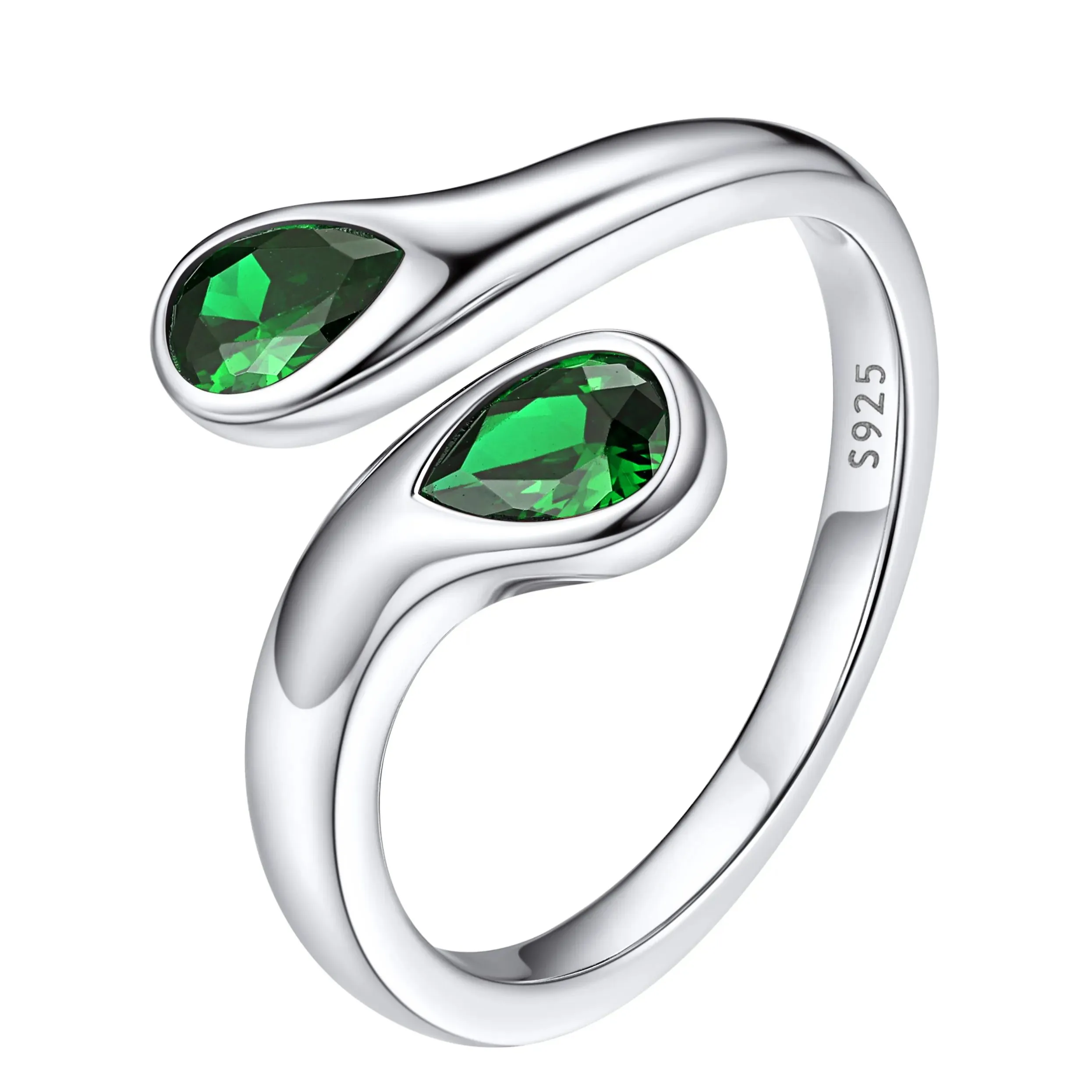 Bague Ajustable en Argent Sterling avec Pierre de Naissance pour Femme Mai - Emeraude