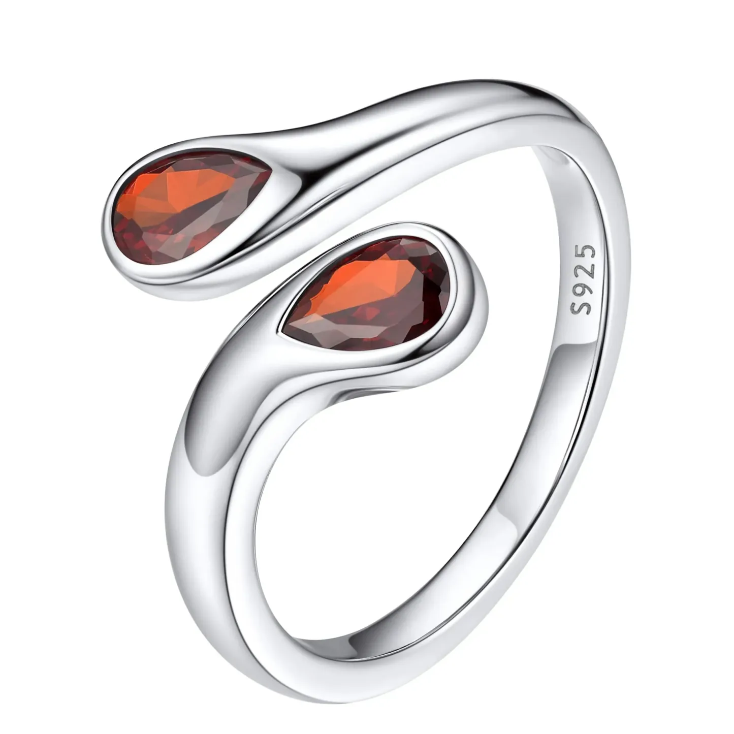 Bague Ajustable en Argent Sterling avec Pierre de Naissance pour Femme Juillet - Rubis
