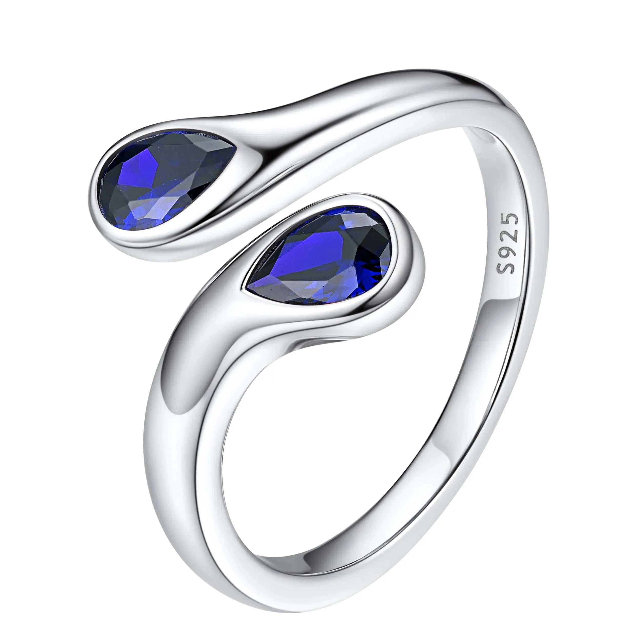 Bague Ajustable en Argent Sterling avec Pierre de Naissance pour Femme Septembre - Saphir