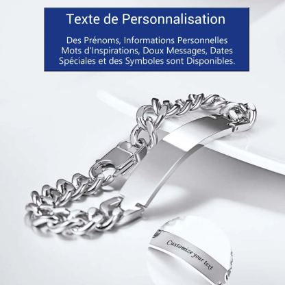 Bracelet Personnalisé en Acier Inoxydable Maille Cubaine Texte