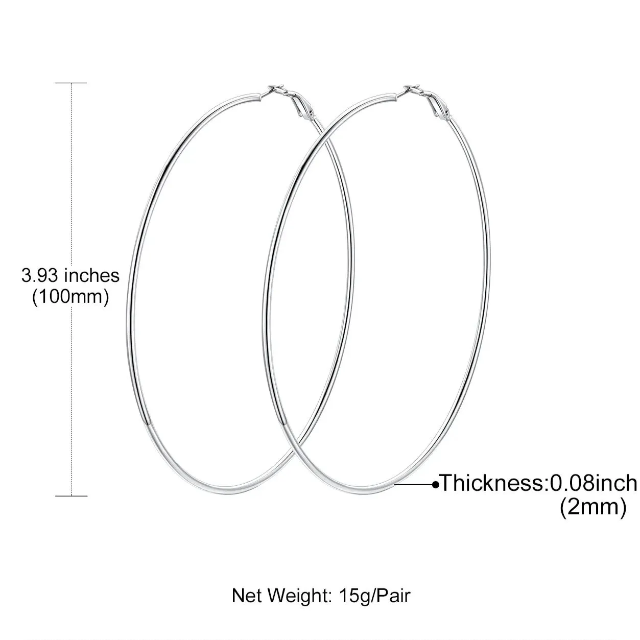 Boucles d'Oreilles Créoles Rondes en Acier Inoxydable pour Femmes Taille 100 mm