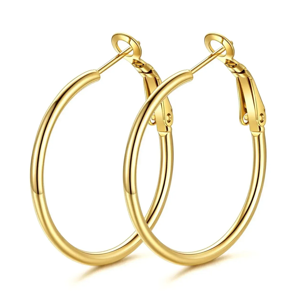 Boucles d'Oreilles Créoles Rondes en Acier Inoxydable pour Femmes Or 30 mm