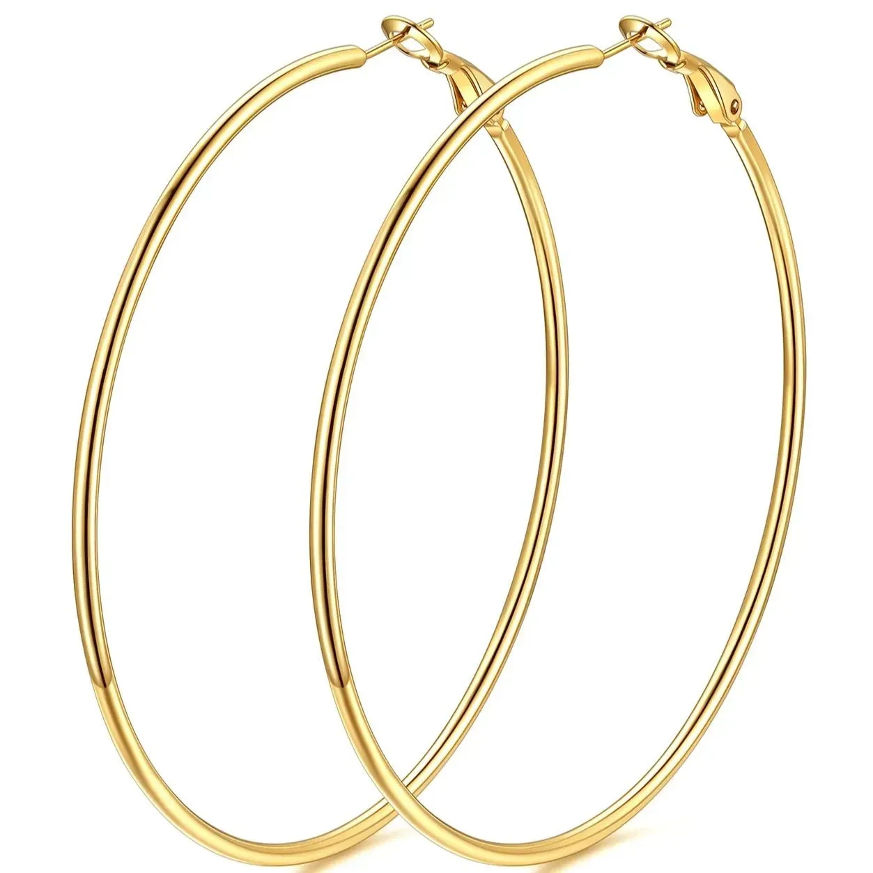 Boucles d'Oreilles Créoles Rondes en Acier Inoxydable pour Femmes Or 70 mm