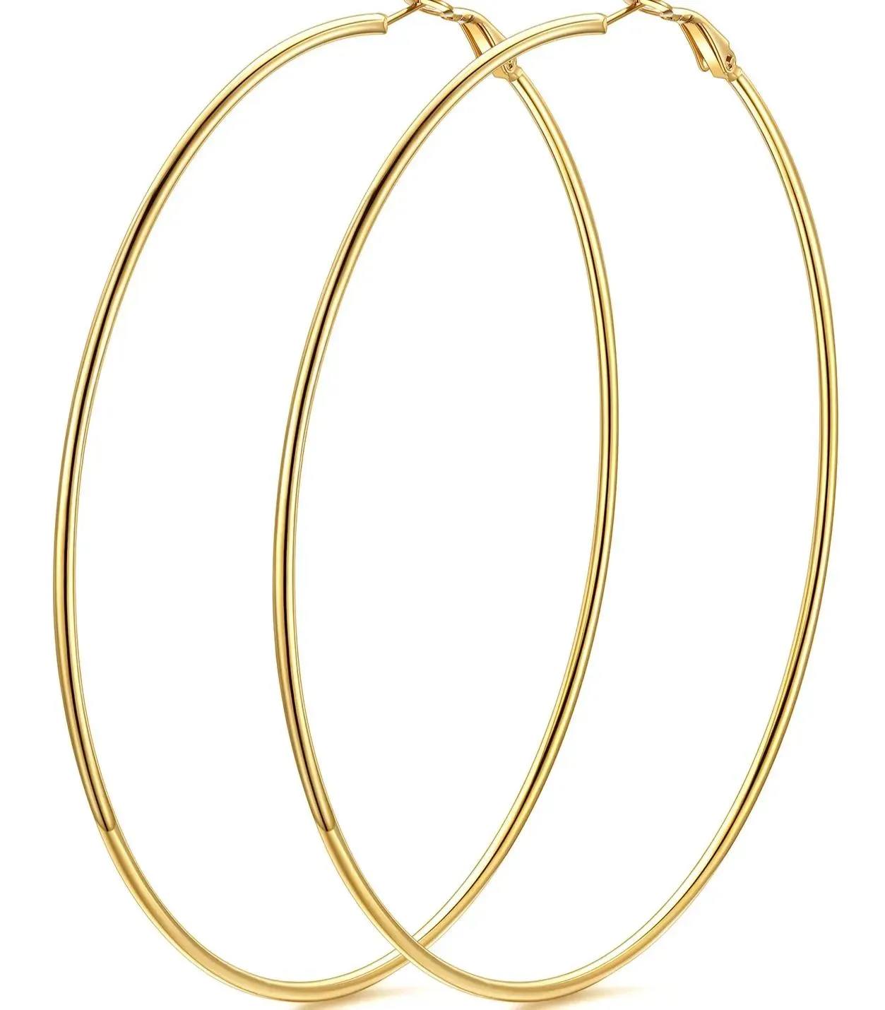 Boucles d'Oreilles Créoles Rondes en Acier Inoxydable pour Femmes Or 100 mm