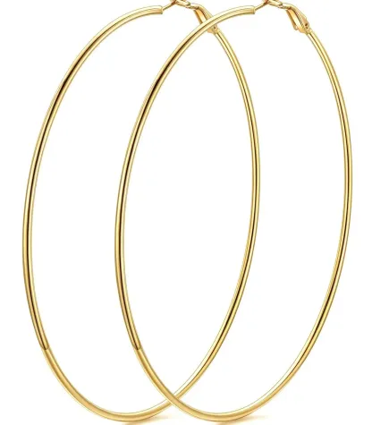 Boucles d'Oreilles Créoles Rondes en Acier Inoxydable pour Femmes Or 100 mm