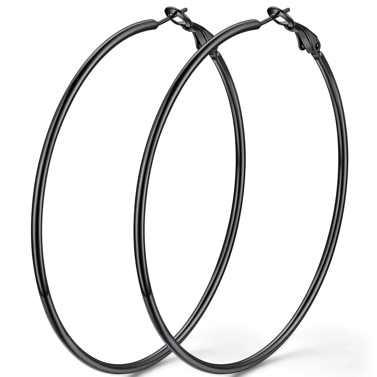 Boucles d'Oreilles Créoles Rondes en Acier Inoxydable pour Femmes Noir 70 mm