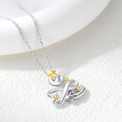 Collier Pendentif Arbre de Noël Personnalisé avec Pierre de Naissance 1 prenom