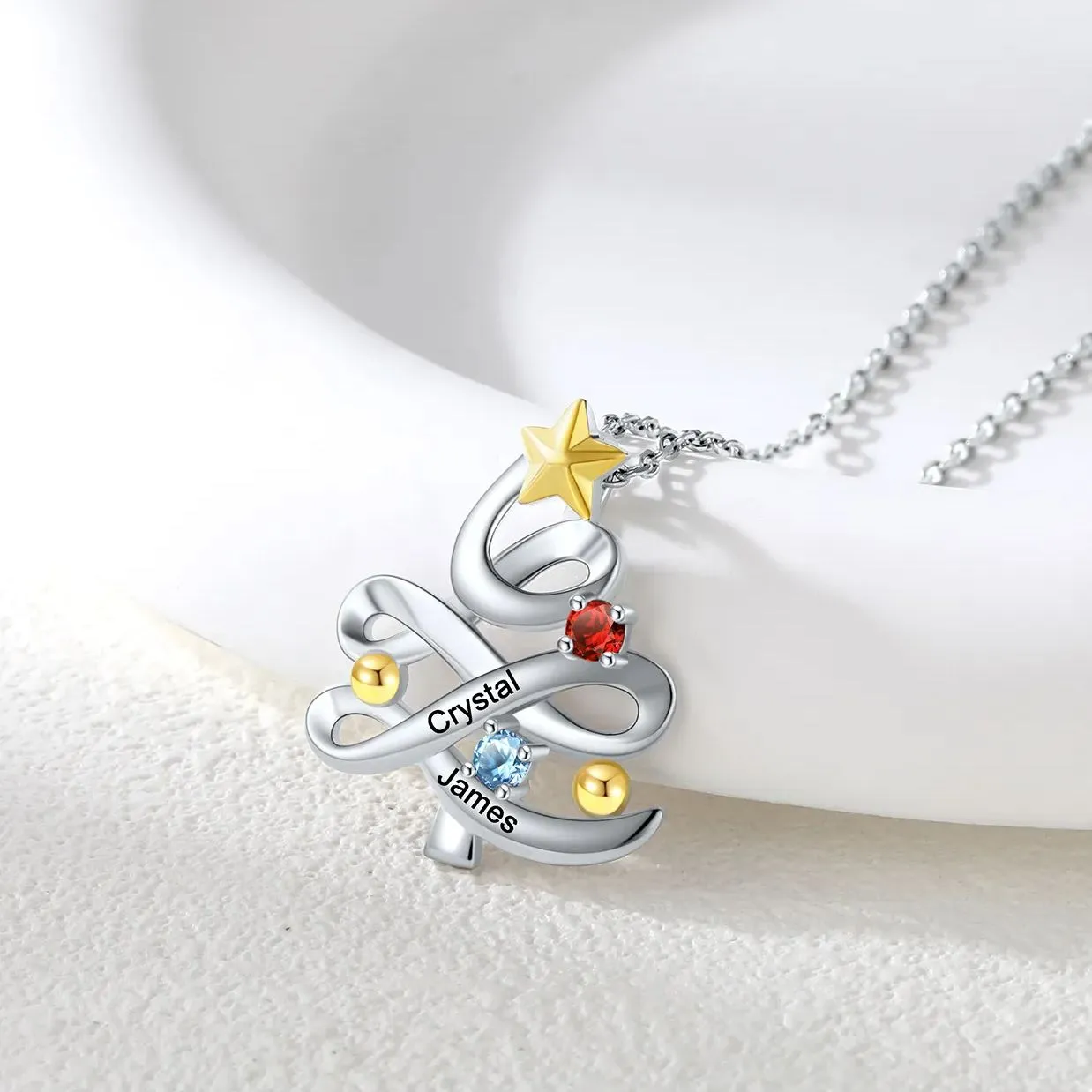 Collier Pendentif Arbre de Noël Personnalisé avec Pierre Scène