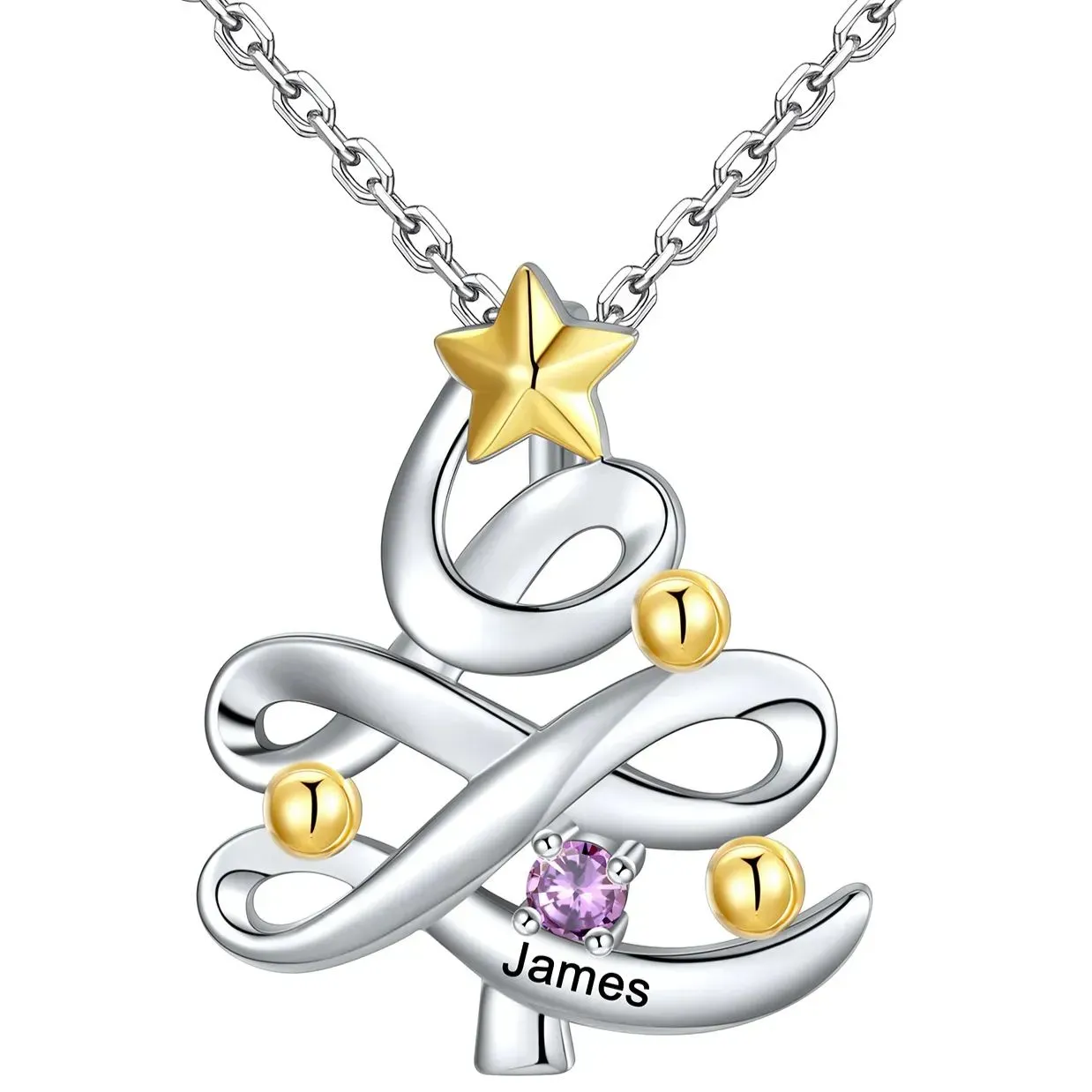 Collier Pendentif Arbre de Noël Personnalisé avec 1 Pierre de Naissance 