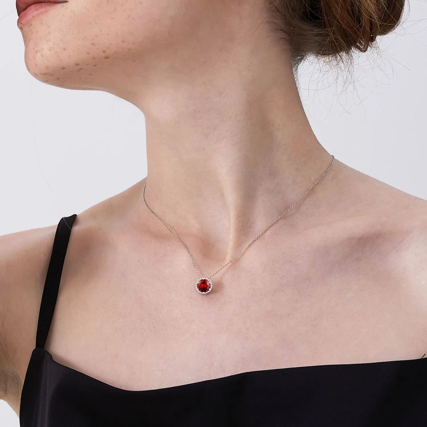 Collier Pendentif Rond Halo en Argent Sterling 