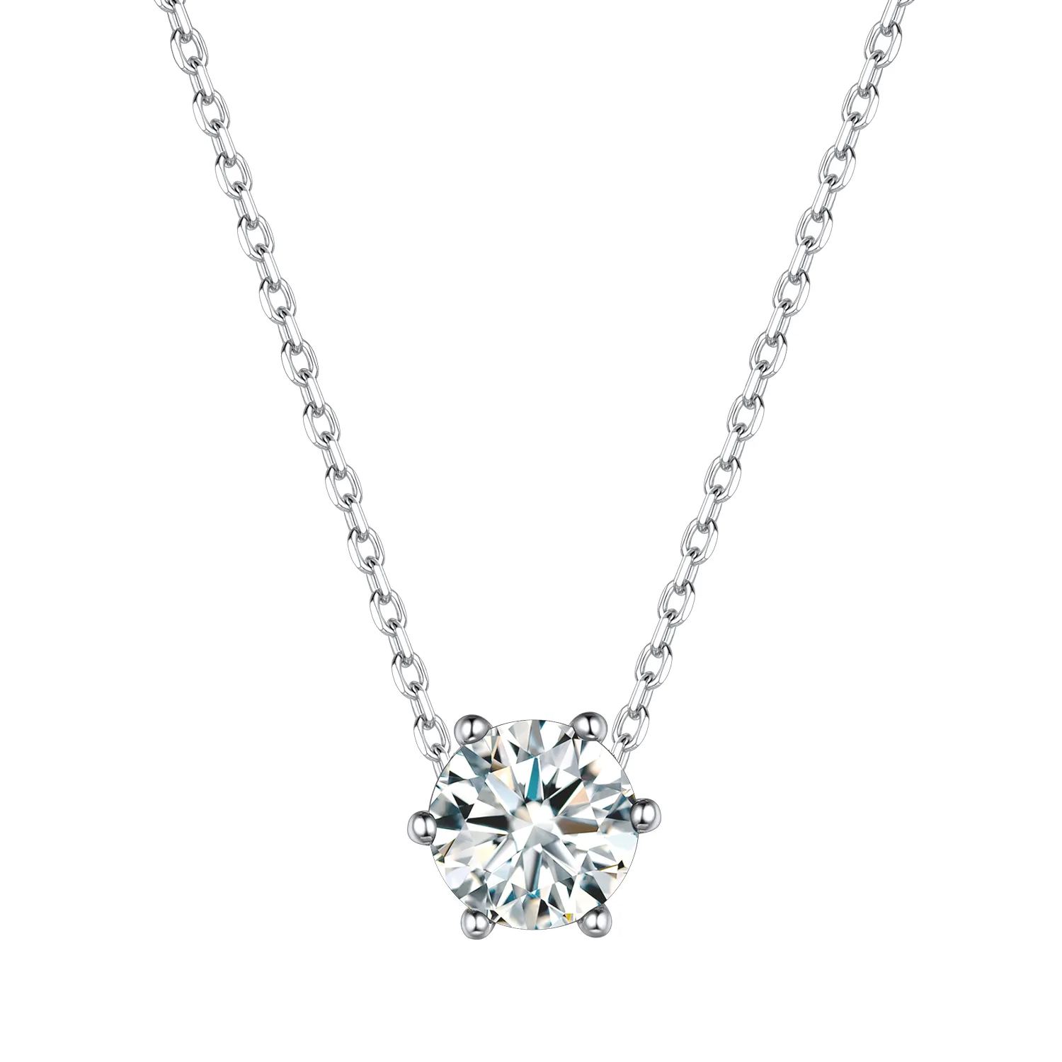 Collier Pendentif avec Pierre de Naissance Créée en Argent Sterling et Coupe Ronde Avril-Diament