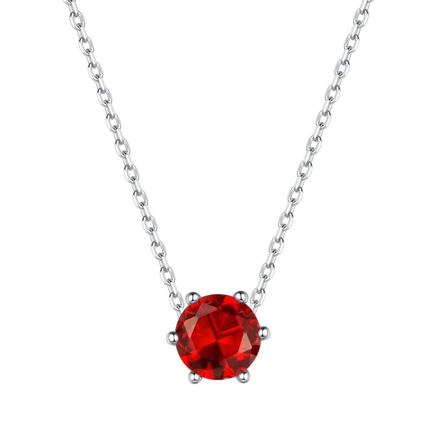 Collier Pendentif avec Pierre de Naissance Créée en Argent Sterling et Coupe Ronde Juillet-Rubis