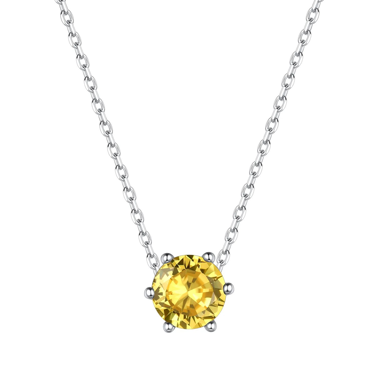 Collier Pendentif avec Pierre de Naissance Créée en Argent Sterling et Coupe Ronde Novembre-Topaze