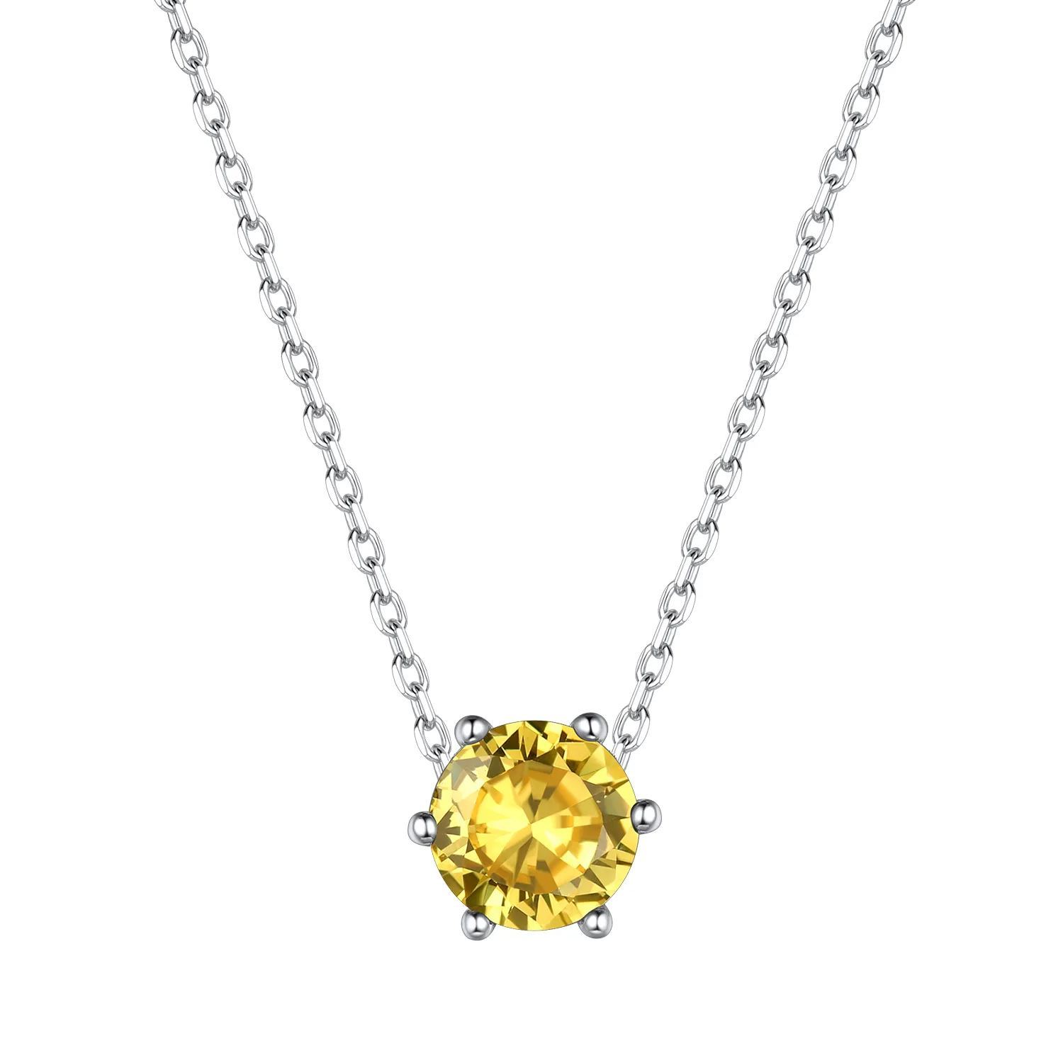 Collier Pendentif avec Pierre de Naissance Créée en Argent Sterling et Coupe Ronde Novembre-Topaze