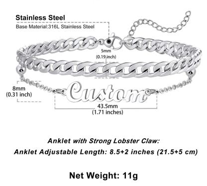 Chaîne de Cheville Ajustable en Acier Inoxydable pour Femme