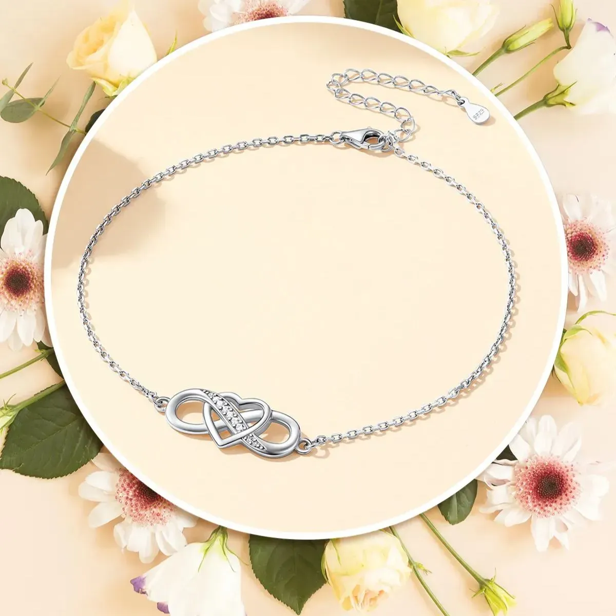Bracelet de Cheville Cœur en Argent Sterling 