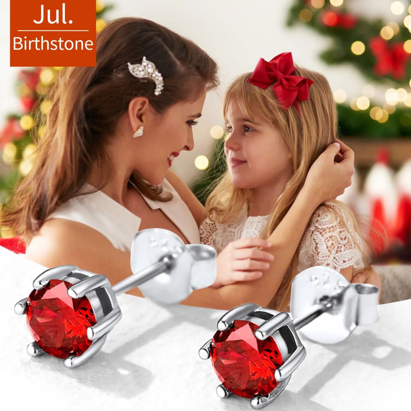 Boucles d’Oreilles Rondes en Argent 925 avec Pierre de Naissance