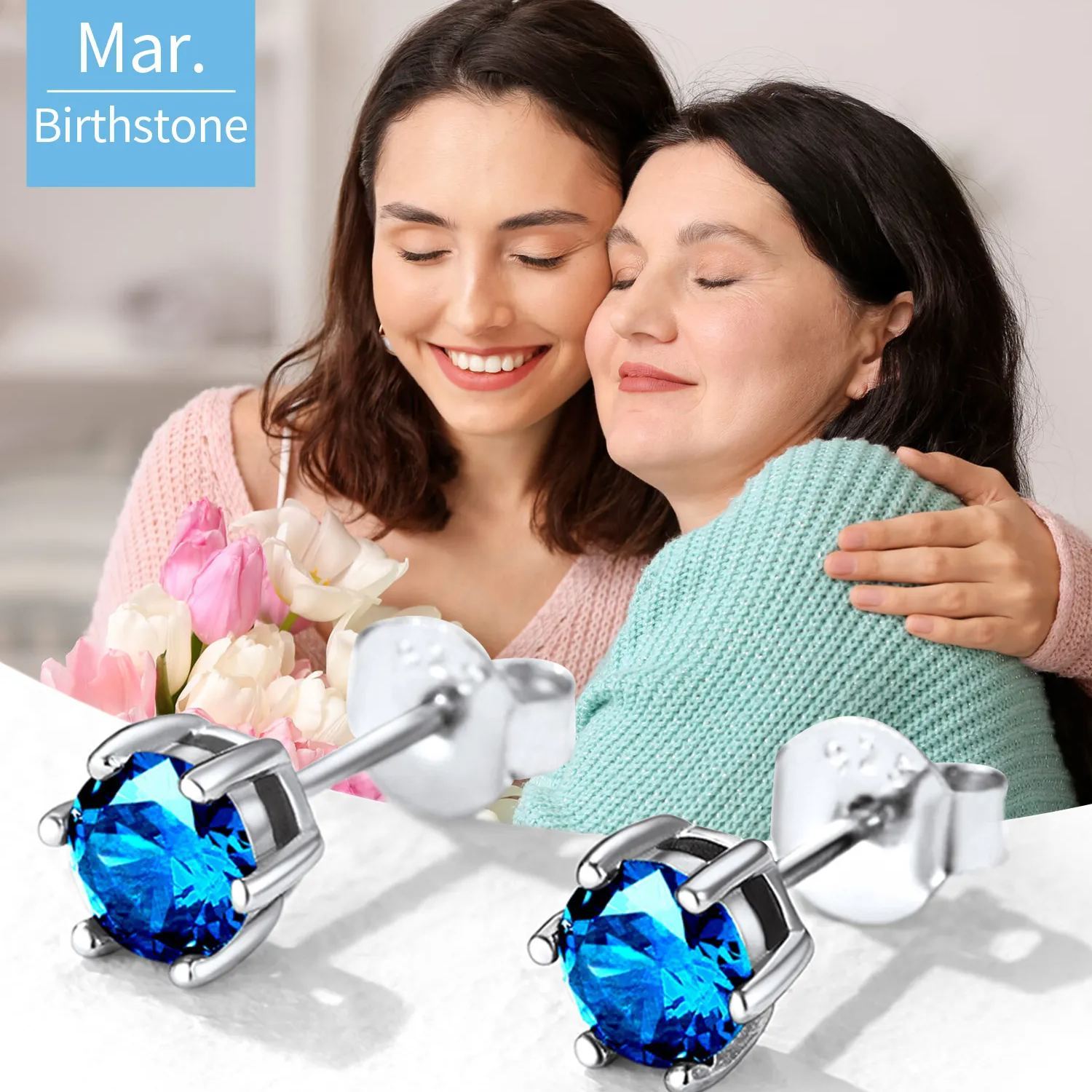 Boucles d’Oreilles Rondes en Argent Sterling 925 avec Pierre de Naissance