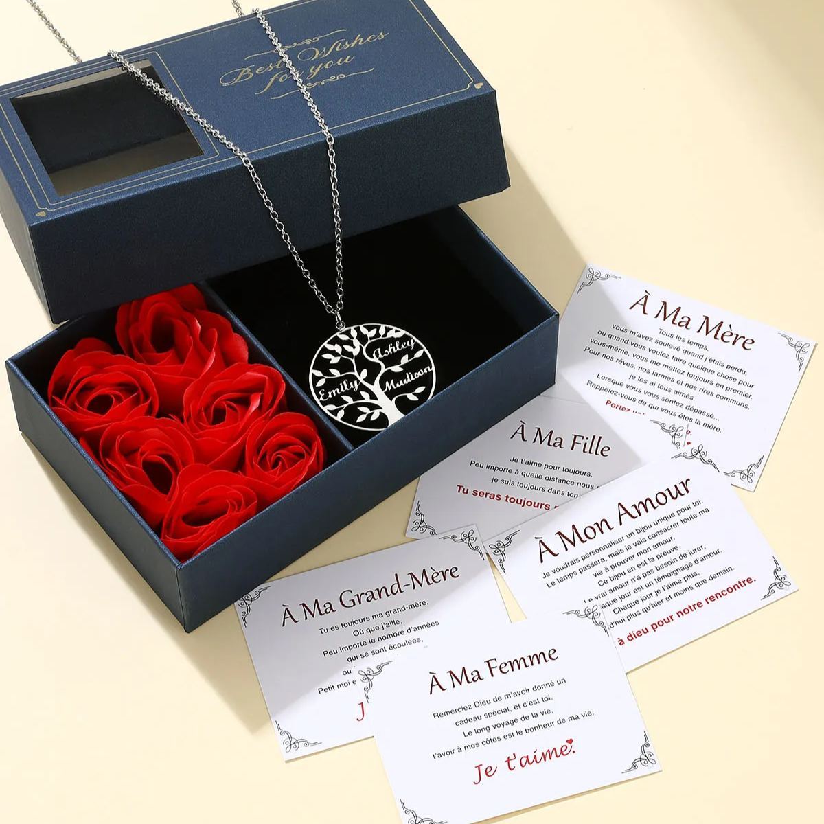 Collier Personnalisé Rond Arbre de Vie avec Noms pour Famille