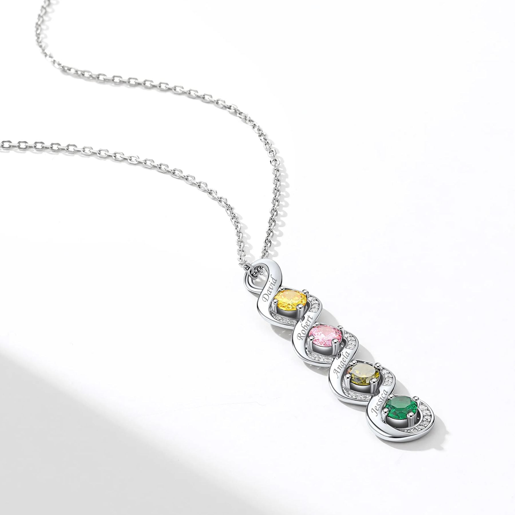 Collier Infini Personnalisé avec Gravure et 4 Pierres de Naissance