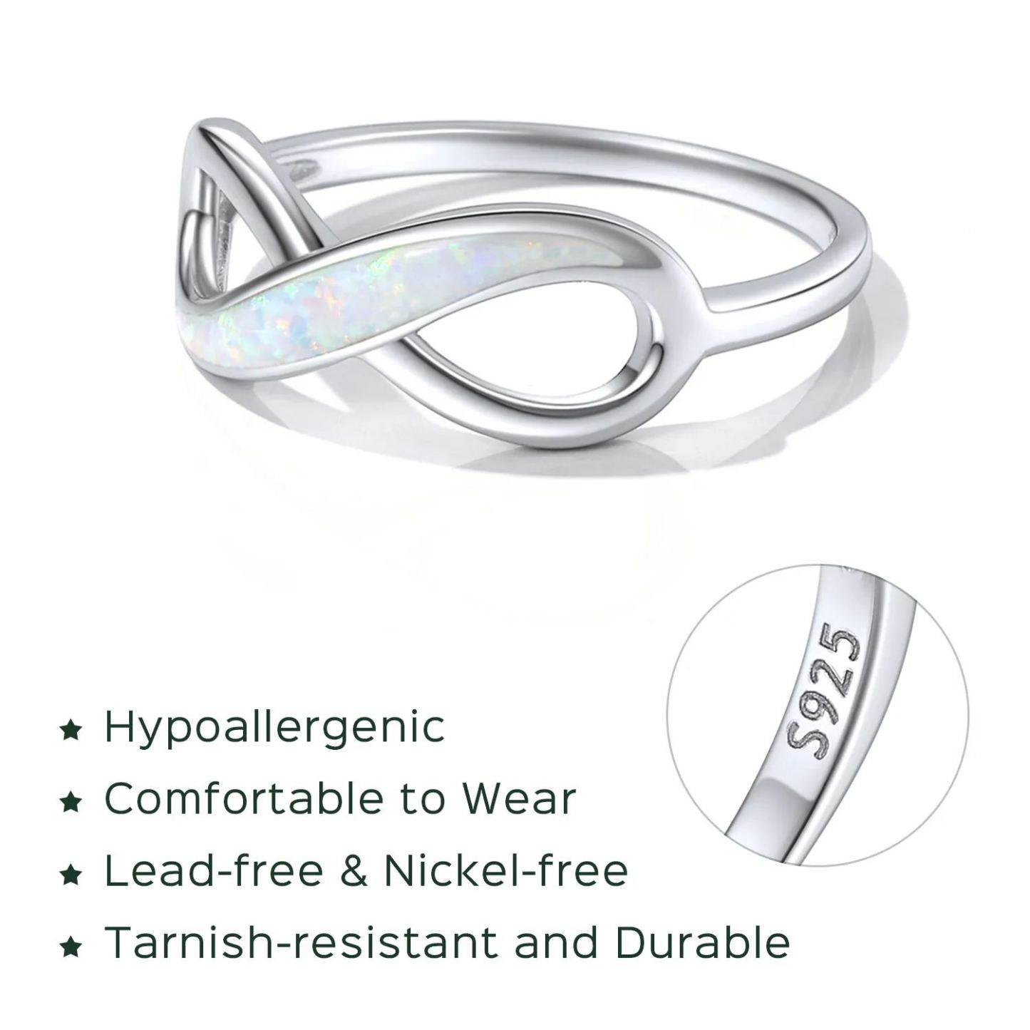 Bague Promesse Infini avec Opale en Argent Sterling 925 pour Femme Détail
