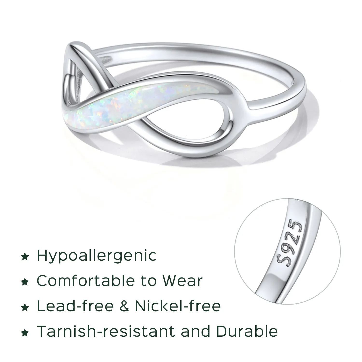 Bague Promesse Infini avec Opale en Argent Sterling 925 pour Femme Détail