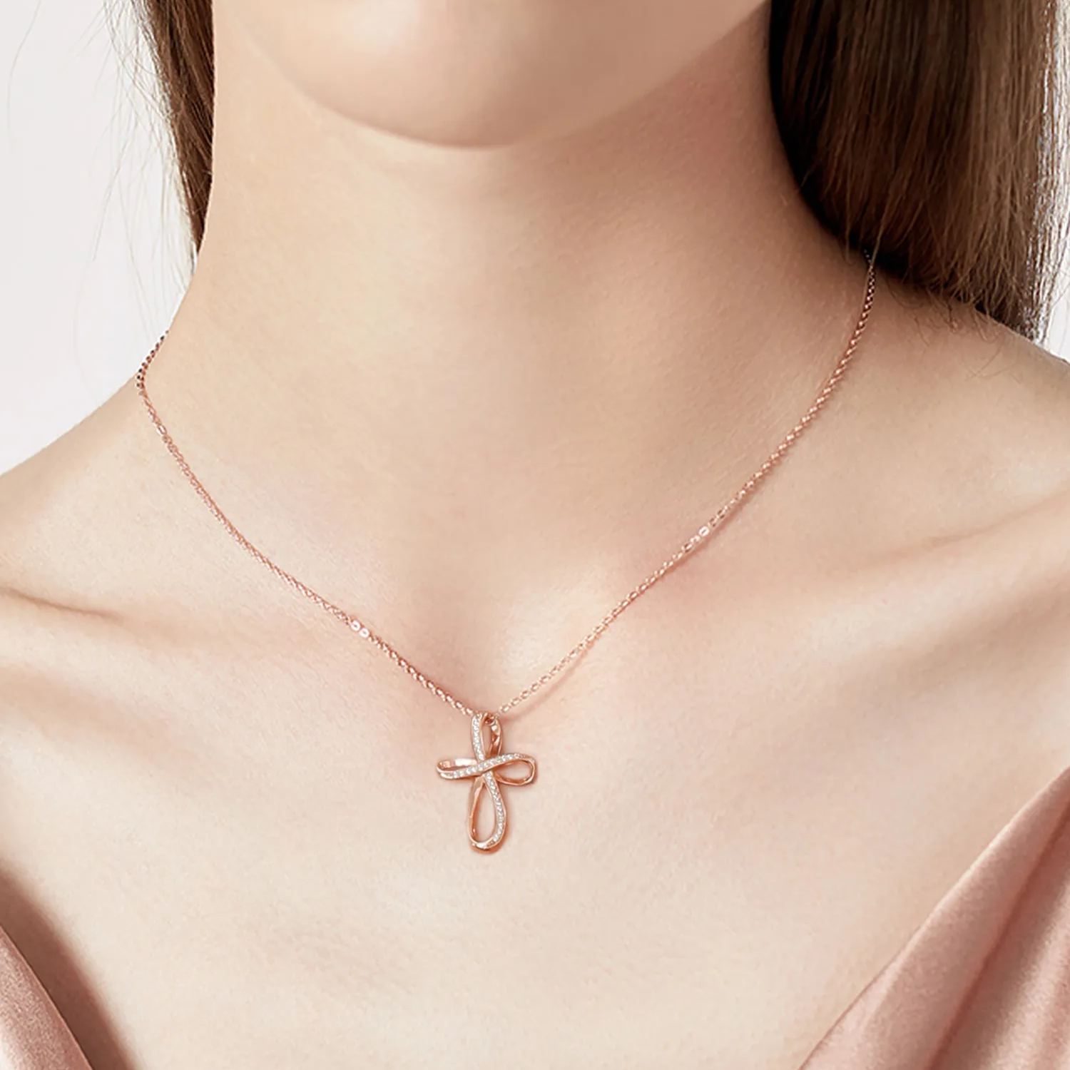 Collier Pendentif Infini en Argent Sterling 925 Pour Femme Or Rose