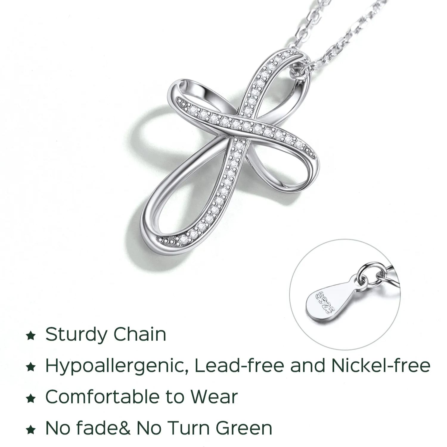 Collier Pendentif Infini en Argent Sterling 925 Pour Femme Détail