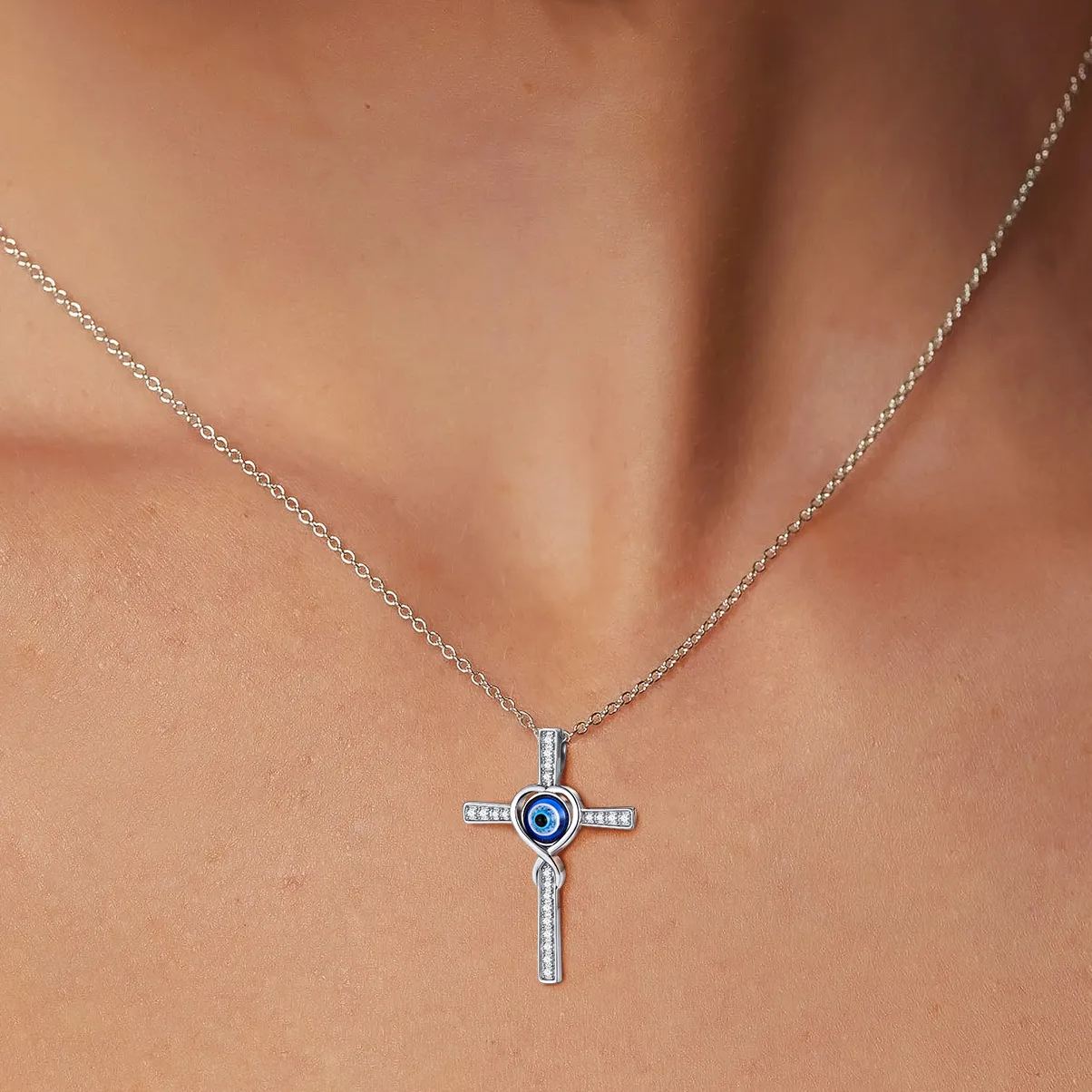 Collier Unisexe en Argent 925 avec Croix Œil d'Horus 
