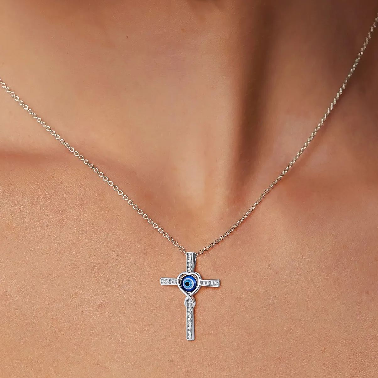 Collier Unisexe en Argent 925 avec Croix Œil d'Horus 