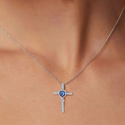 Collier Unisexe en Argent 925 avec Croix Œil d'Horus 