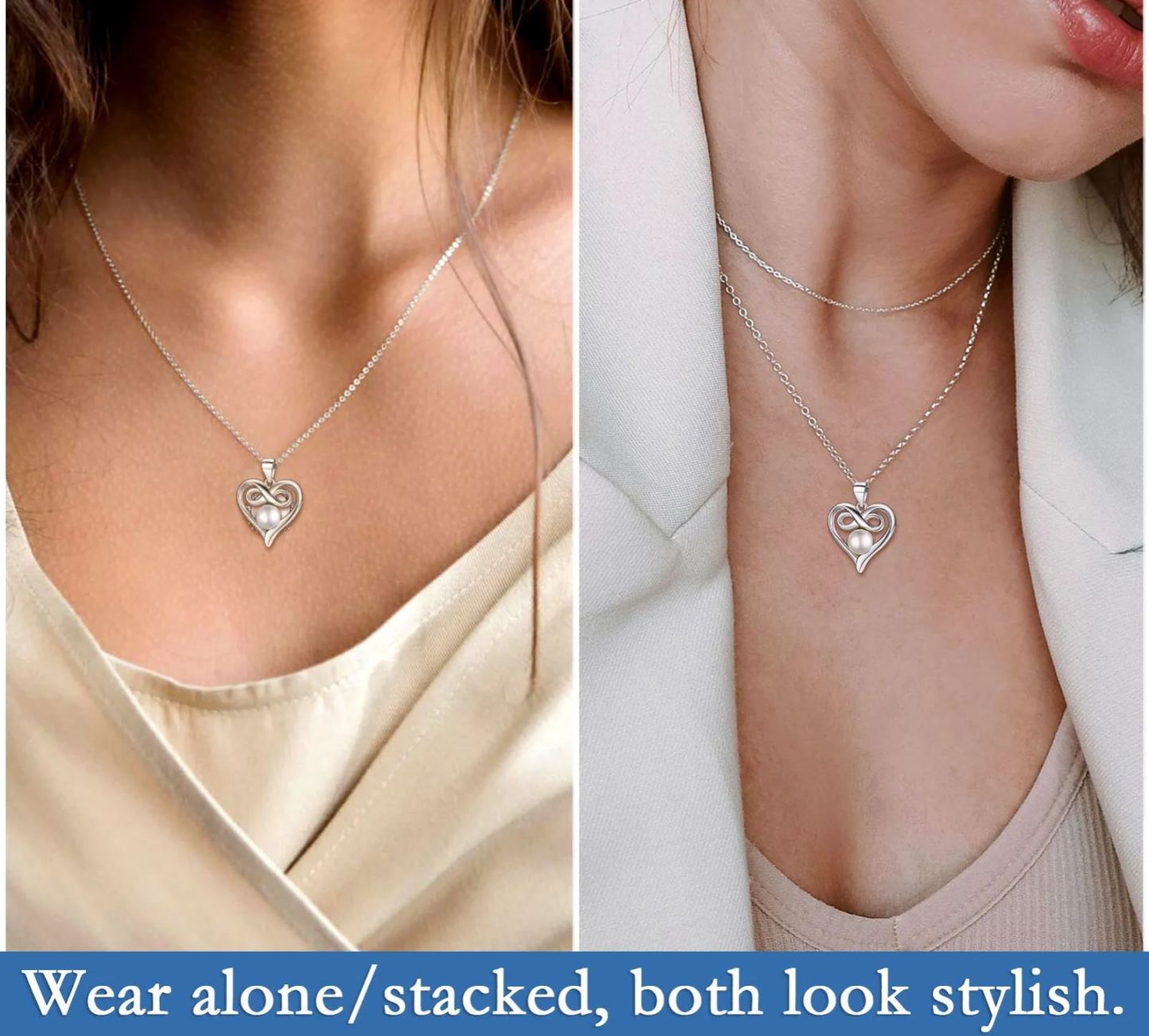 Collier Infini avec Perles en Argent Sterling pour Femme