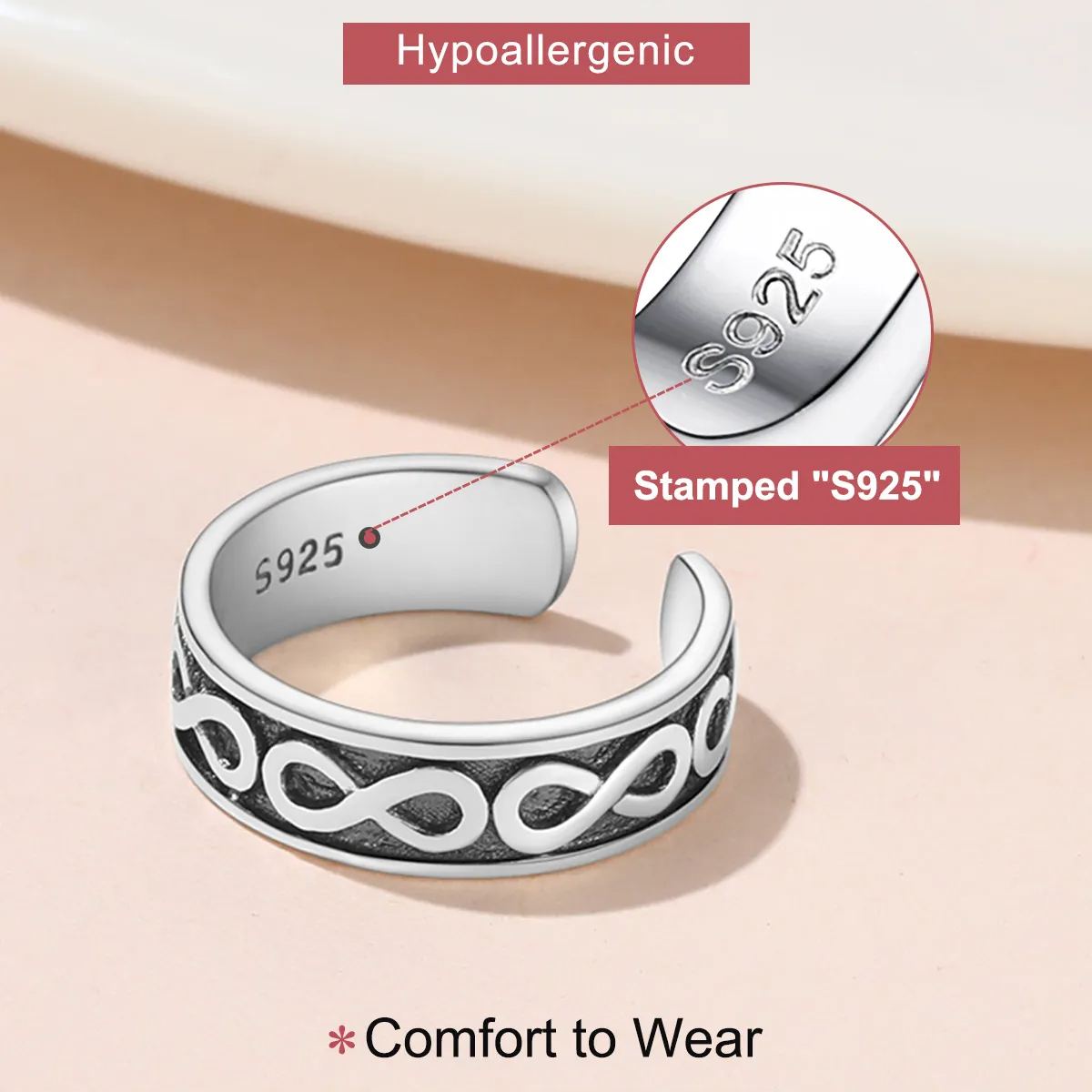 Bague d’Orteil Ajustable en Argent sterling 925 pour Femme