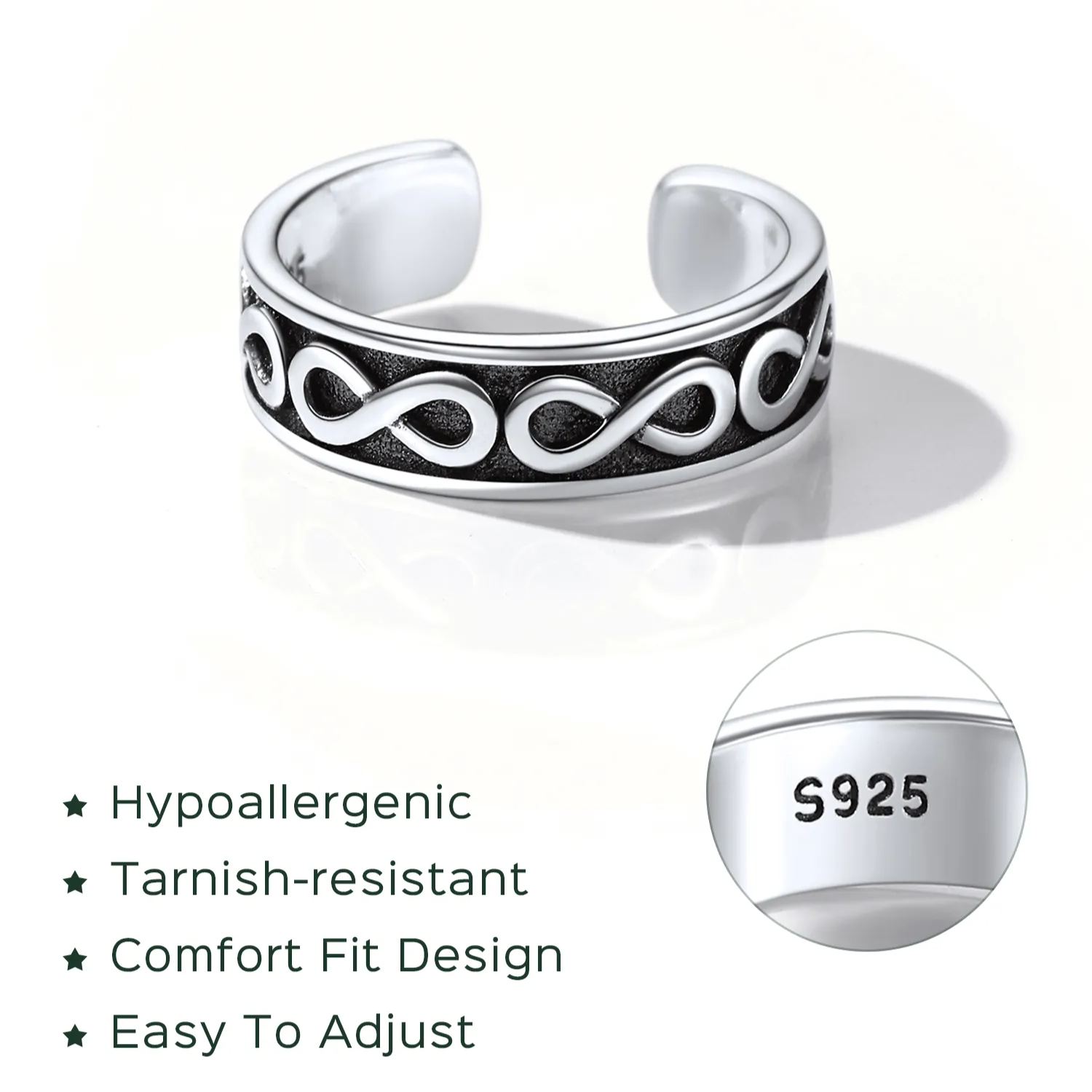 Bague d’Orteil Ajustable en Argent sterling 925 pour Femme Détail